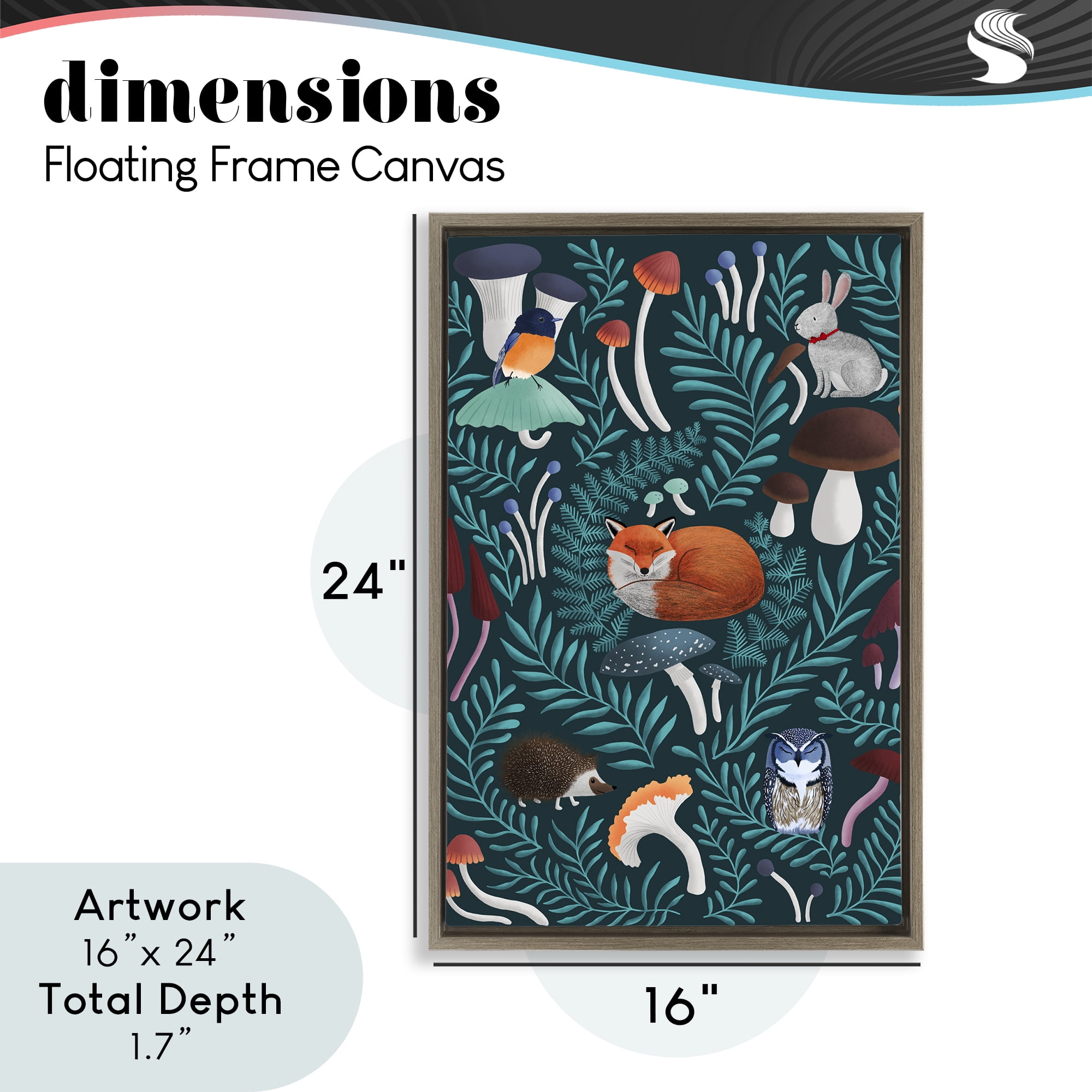 Woodland Animals & Botanical Sprigs Brown Framed Floater Canvas Wall Art, design by Metka Hiti