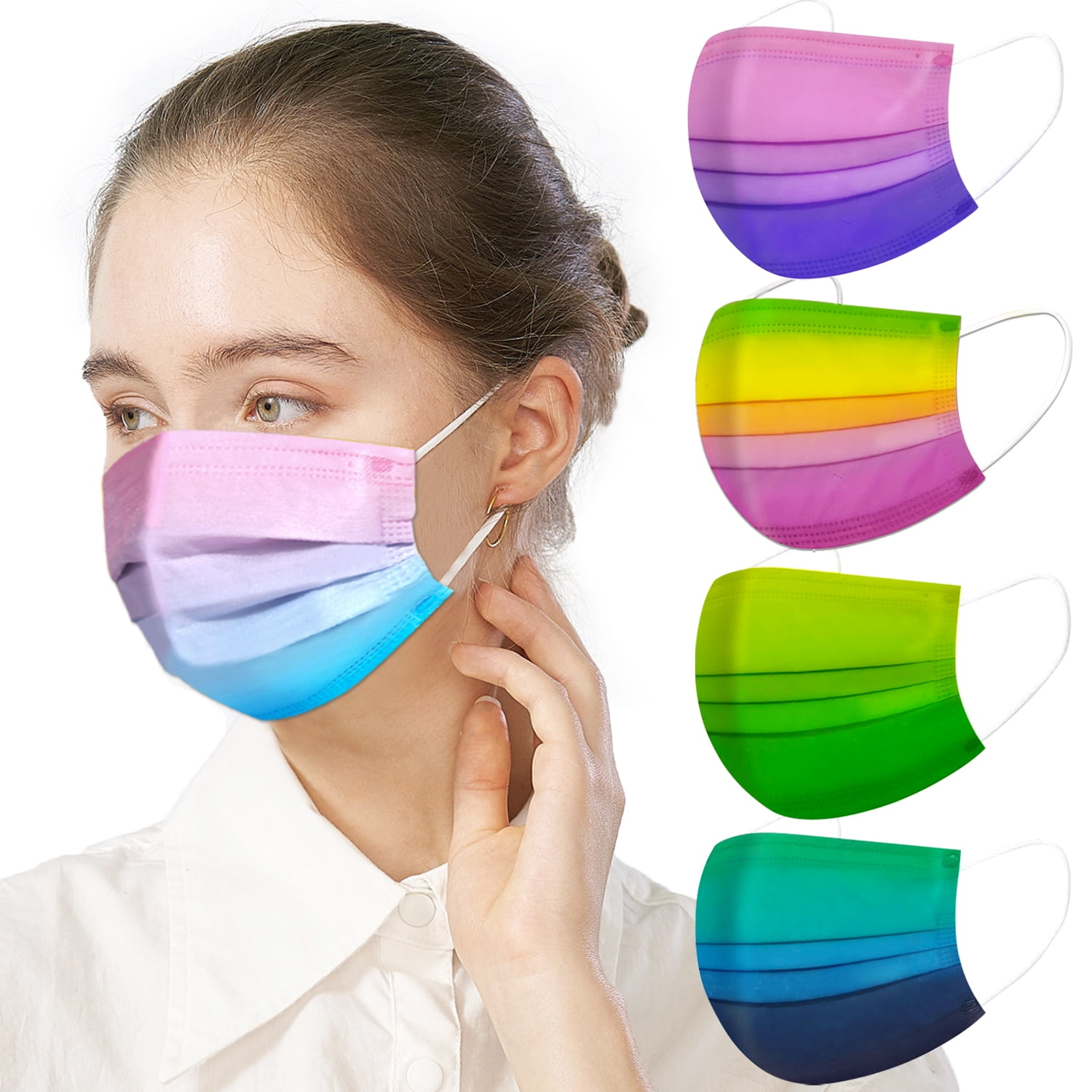 50 Pack Multi Color Disposable Face Masks USA Made 3 Ply for Protection
