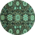 thumbnail image 1 of Ahgly Company Machine Washable Indoor Round Oriental Turquoise Blue Modern Area Rugs, 5' Round, 1 of 4