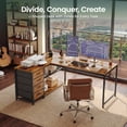 thumbnail image 2 of Amadwell 53 Inch L Shaped Desk with Power Outlets & Drawers, Reversible L-Shape Computer Desk, 2 of 9