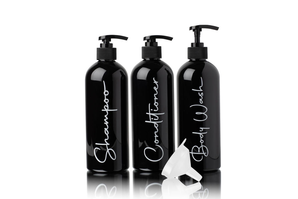 Alora 16oz Reusable Shampoo and Conditioner Bottles Set of 3 Black