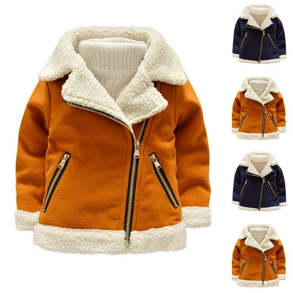 Hrsba Boys Girls Winter Outerwear Coats,Casual Jacket for Kids,Fashionable Children's Solid Color Plush Thick Warm Coat With Plush Casual Jacket,Khaki,100