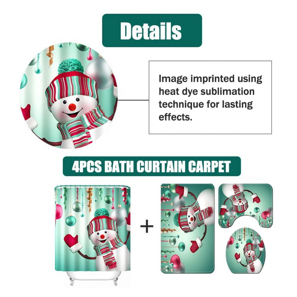 Shower Curtains for Bathroom, Christmas Shower Curtain Set for Bathroom, Winter Holiday Festival Shower Curtain Sets with 12 Hooks and Non-Slip Rugs, Bath Mat, Toilet Lid Cover