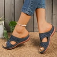 thumbnail image 6 of Summer Womens Sandals Casual Versatile Solid Color Open Toe Trendy One-Strap Slippers Wedge Heels Shoes Navy Sandals For Women Size 7, 6 of 8