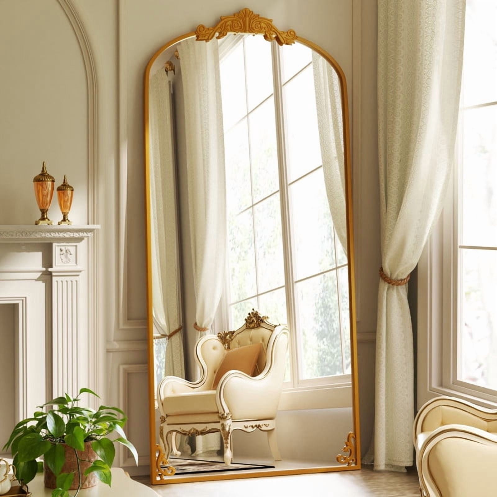 Anyrose 32"x73" Vintage Arched Full Length Dressing Mirror Floor Standing Mirror Wall Mounted, Gold