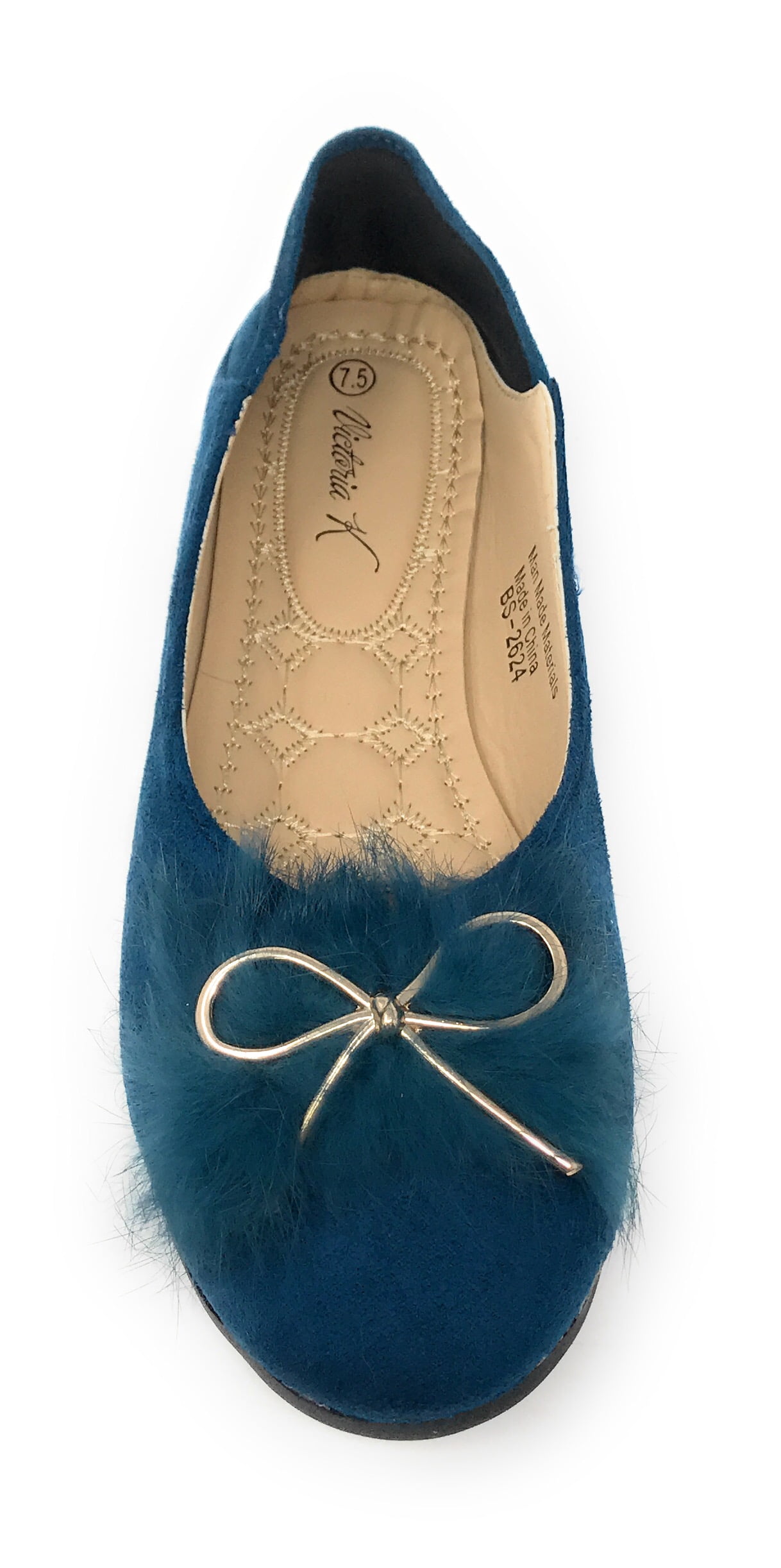 Victoria K Women's Foldover Sueded Faux Fur Gold Bow Ballerina Flats