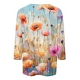 thumbnail image 4 of Wanfds Hauts Multicolores Manches 3/4 pour Femmes Été Décontracté Col Rond Manches Trois-Quarts L, 4 of 5