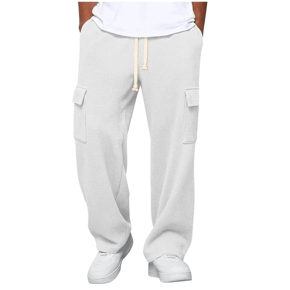 Men's Cargo Pants Elastic Waist Drawstring Stretchy Casual Workwear Trousers Lightweight Hiking Pants with Multi Pockets Solid Color Everyday Wear