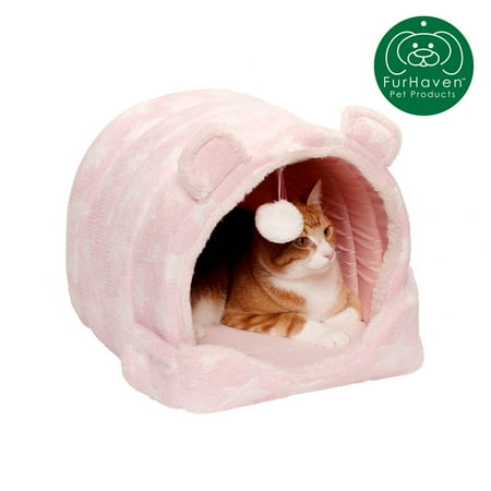 UPC: 0842229129571 | FurHaven Pet Products Fleece Hooded Cozy Cave Small Pet Bed – Pink Stars