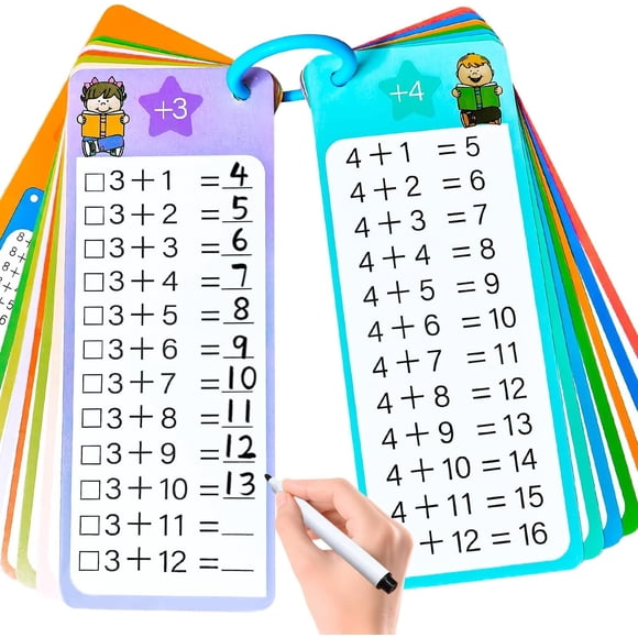 Large-sized flashcards with illustrations, an educational multiplication learning tool suitable for classroom and home use.,A-addition