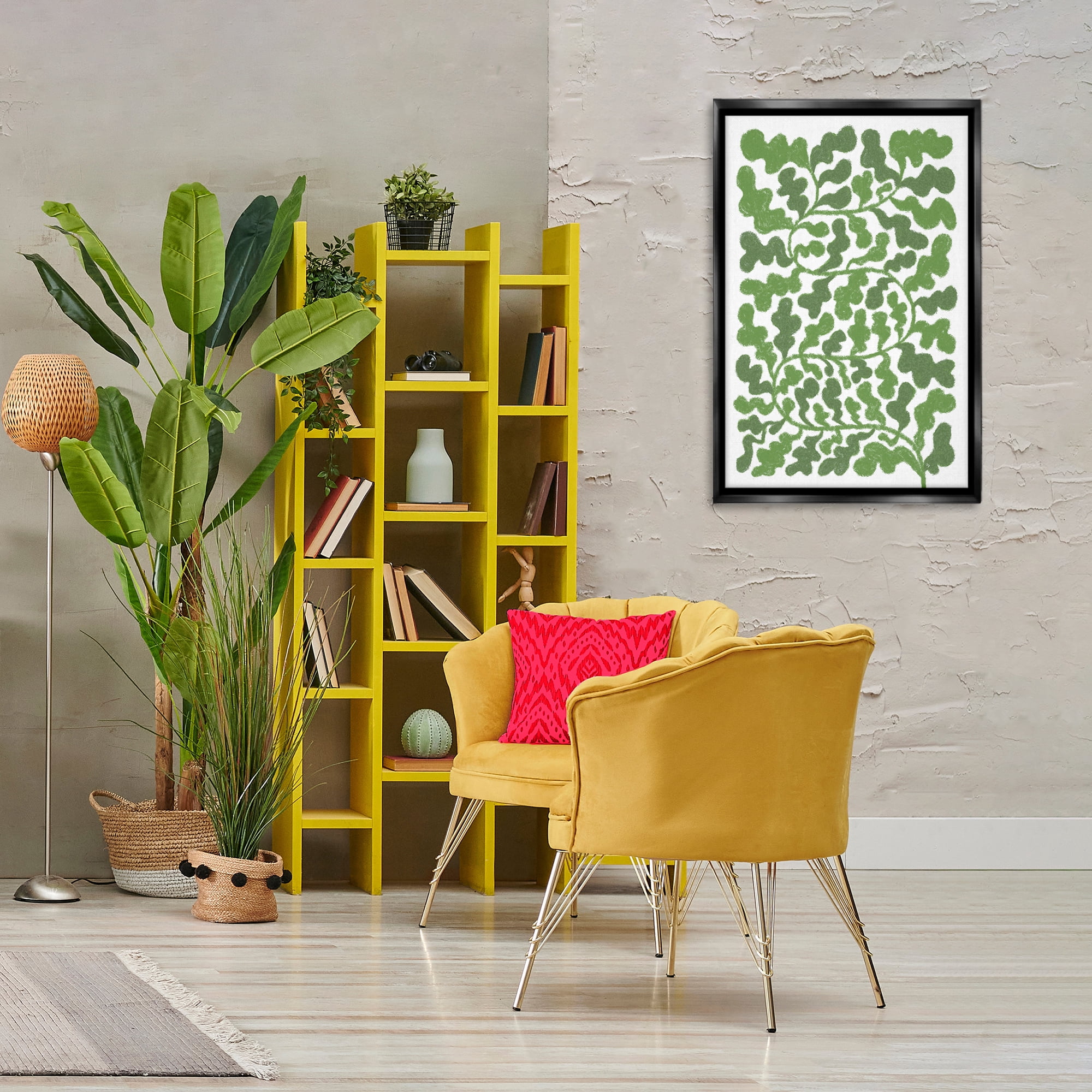 Stupell Industries Intricate Green Vine Pattern Floral & Botanical Painting Black Floater Framed Canvas Art Print Wall Art, 21 x 31