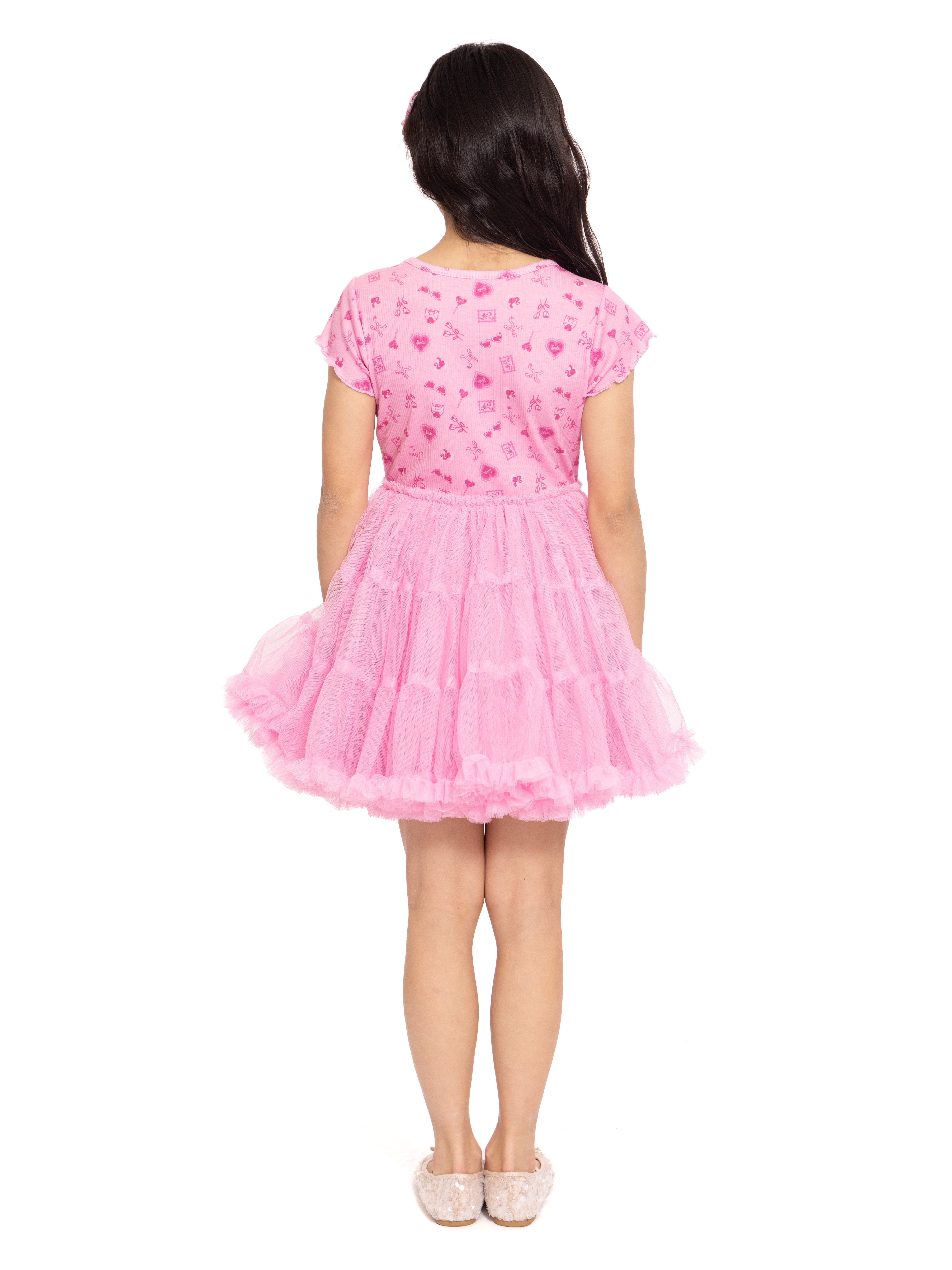 Barbie Girls' Print Tutu Dress with Short Sleeves, Sizes 4-12