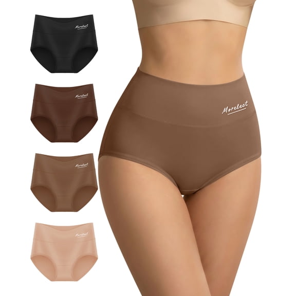 YDQ Women's High Waist Cotton Brief Panties, Tummy Control Full Coverage Underwear, 4-Pack, XL