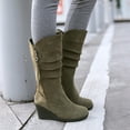 thumbnail image 2 of Penkiiy Women's Winter Mid Calf Slouch Boots Sweet Bow Round Toe Hidden Wedge Heel Zipper Wide Calf Dress Boot Suede Upper Zip Wedge Heels Warm Winter Wear-resistant Cowboy 42 Army Green, 2 of 6