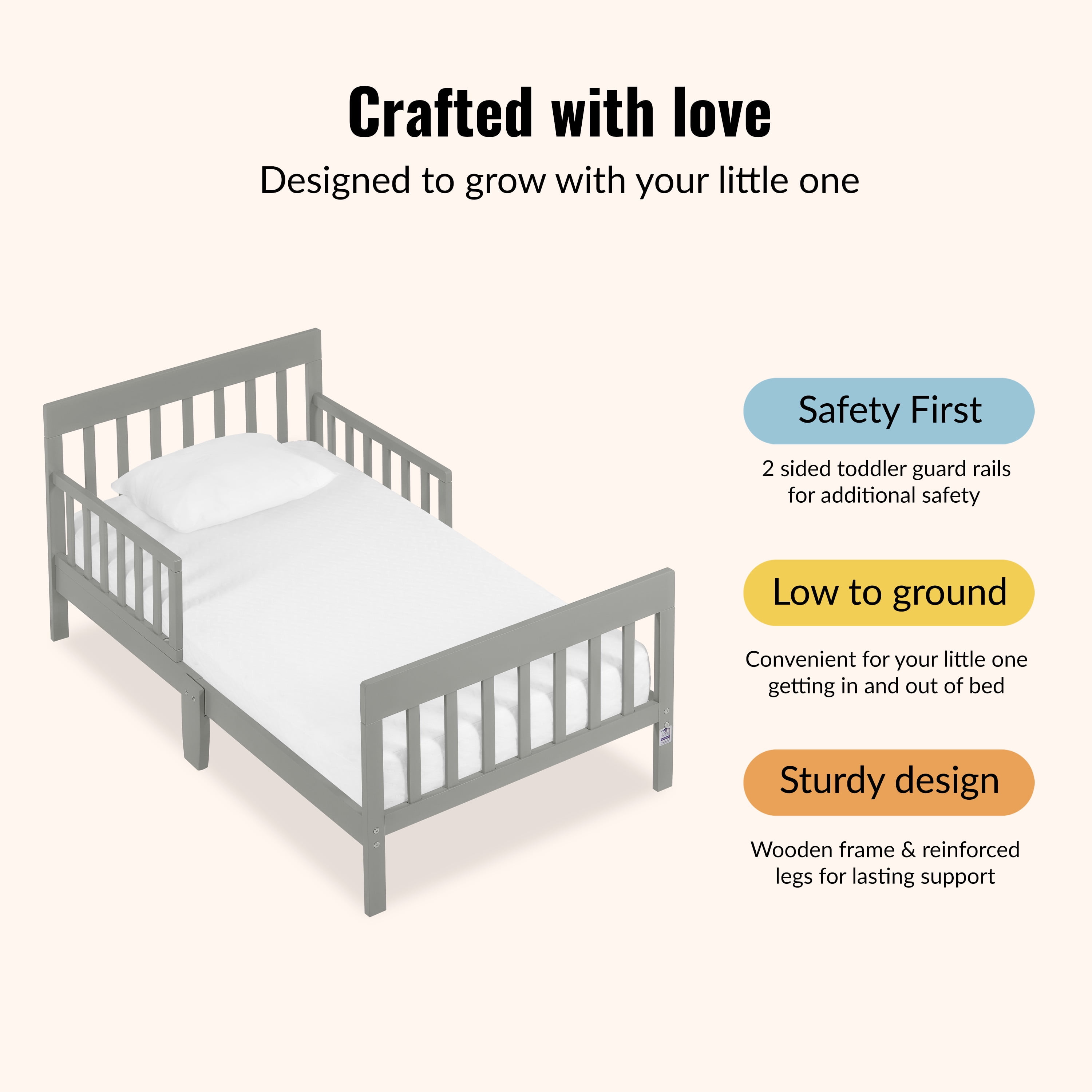 Dream on Me Finn Toddler Bed, Cool Grey