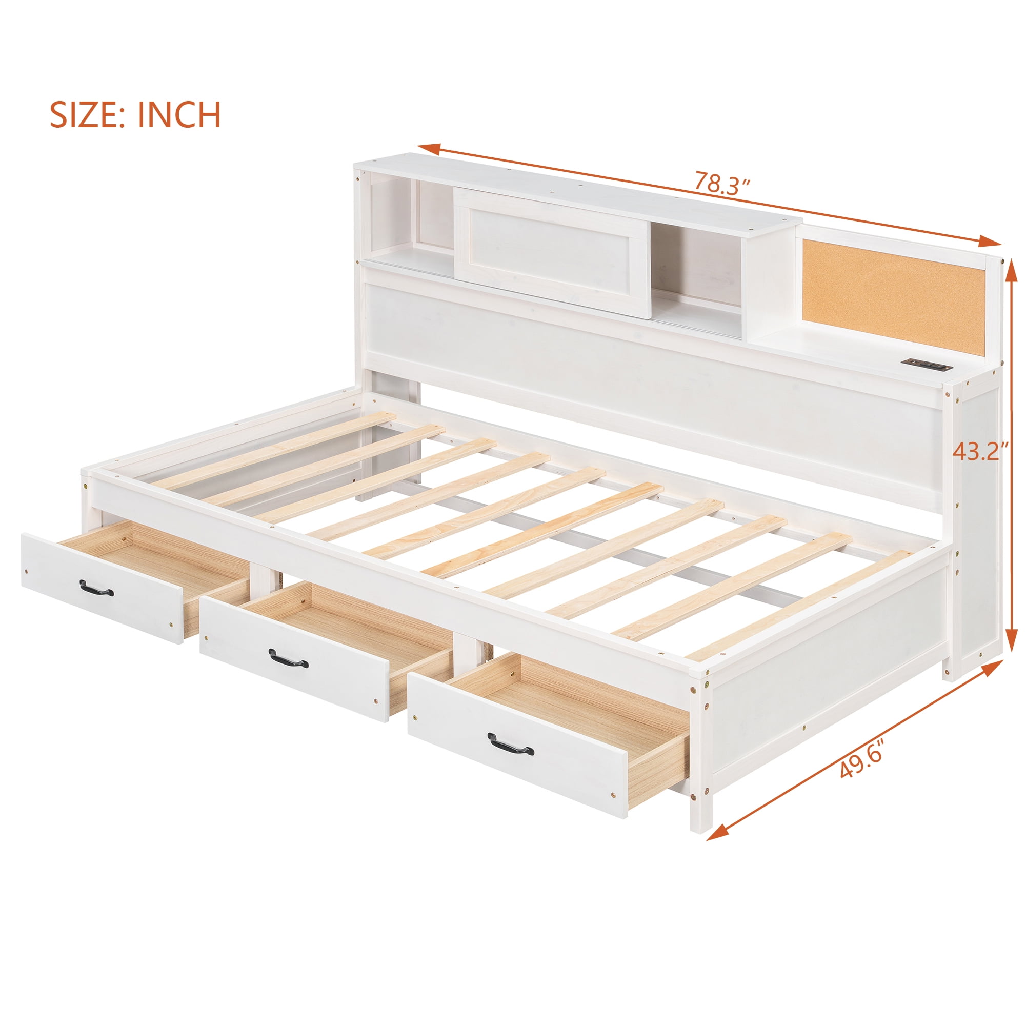 Sailvan Twin Size Wooden Daybed with 3 Storage Drawers, Upper Soft Board, Shelf, Set of Sockets
