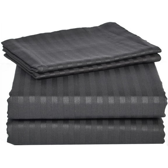 900 Thread Count 4 Piece Quality Sheet Set 21 Inch Deep Pocket 100% Egyptian Cotton Color Dark Grey Stripe Size Full