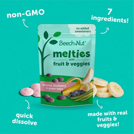 BEECH-NUT MELTIES BANANA BLUEBERRY & GREEN BEAN MELTS BABY & TODDLER SNACK, 1 OZ BAG