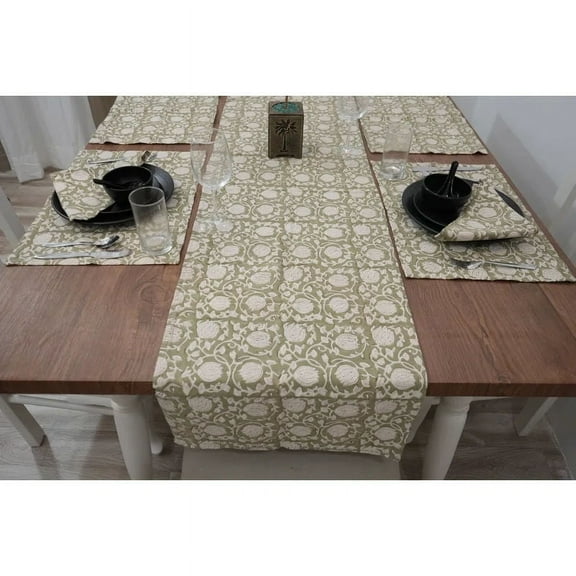 FABDIVINE- Bohemian table runner, Classic style table runner, Manikarnika, Green, 16X70