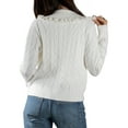 thumbnail image 5 of Jess by Meiko Women's Sweater Long Sleeves Button Ruffle Collar Cable Knit Cardigan M White, 5 of 7