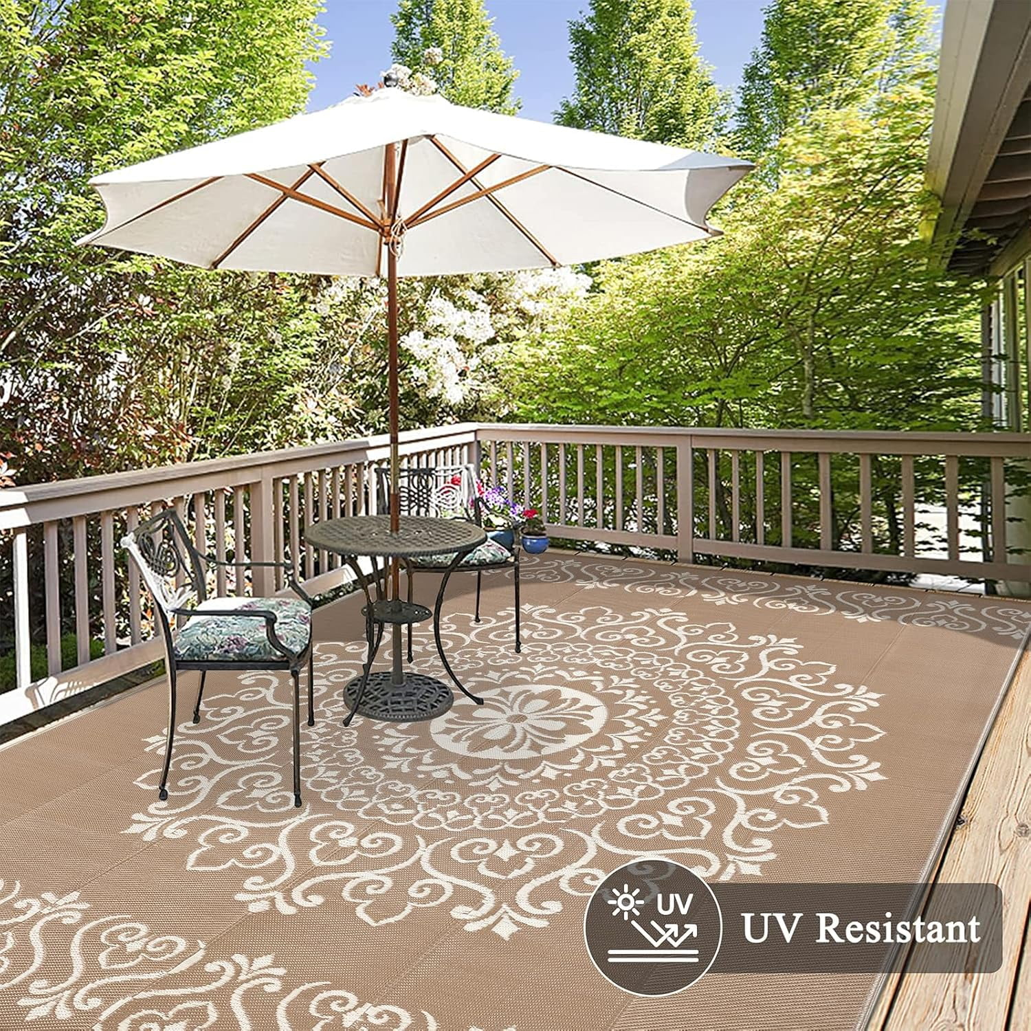 MJIAexp 9'x12' Brown Outdoor Rug Patio Rug Waterproof RV Outdoor Rug Camping Rugs Reversible Plastic Straw Rug Large Outdoor Mat for Camping, Balcony Apartment, Patio, Porch, Picnic, Beach