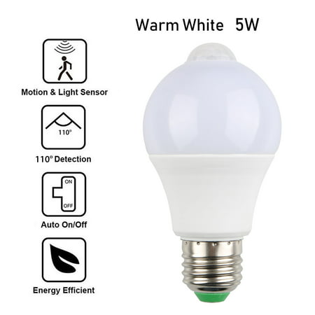 E27 Motion Sensor Light Bulbs, 5W/7W Motion Activated Dusk to Dawn Security Light Bulb Outdoor/Indoor for Front Door Porch Garage Basement Hallway Closet (Warm