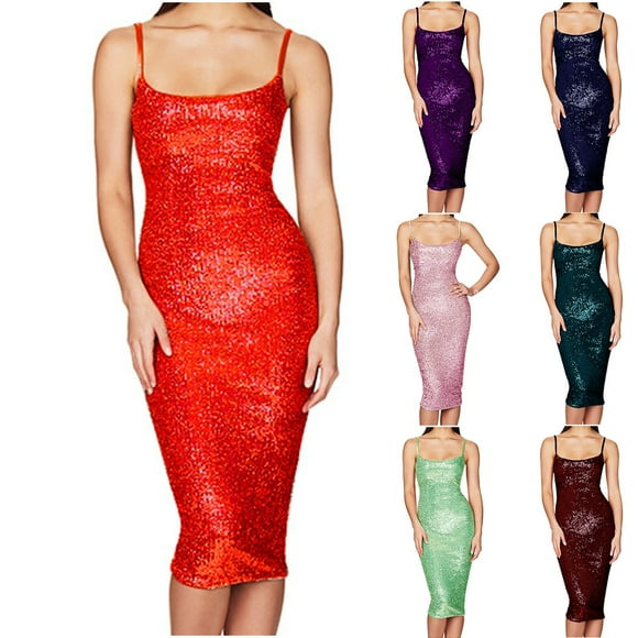 Sentmoon Sparkle Dress Slim Fit Sleeveless 2026 Summer Hawaiian Dresses for Women Spaghetti Strap Cocktail Dresses for Women Streetwear for Work and Weekend XXL