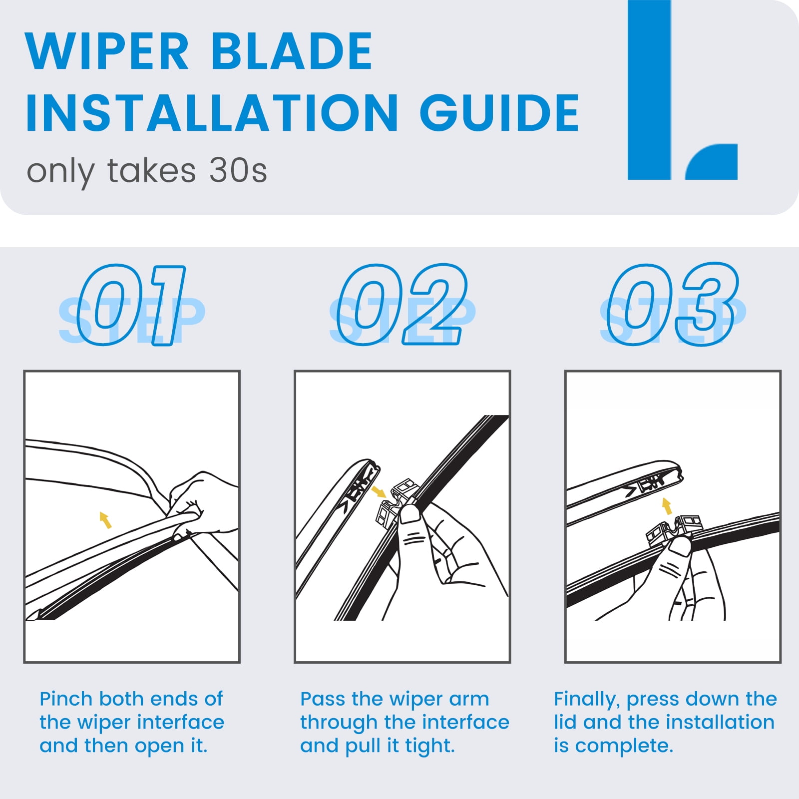 LADEWEU® 3 Wipers 26"+22"+11" for Ford Explorer 2011-2023 All Weather Original Equipment Automotive Replacement Front Rear Windshield Wiper Blade (Pack of 3)