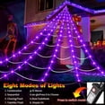 thumbnail image 4 of Decoraciones de Halloween al aire libre, 200 luces LED de tela de araña gigantes de Halloween, tela de araña iluminada de 16.4 pies para decoración de casa encantada en el patio, 4 of 5