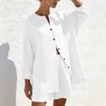 thumbnail image 5 of Gamivast Two Piece Outfits Womens Linen Long Sleeve Button Down Tunic Linen Tops and Elastic Waist Casual Linen Shorts Lightweight Breathable Skin Friendly Summer Beach Tropical Holiday Lounge Outfit, 5 of 8