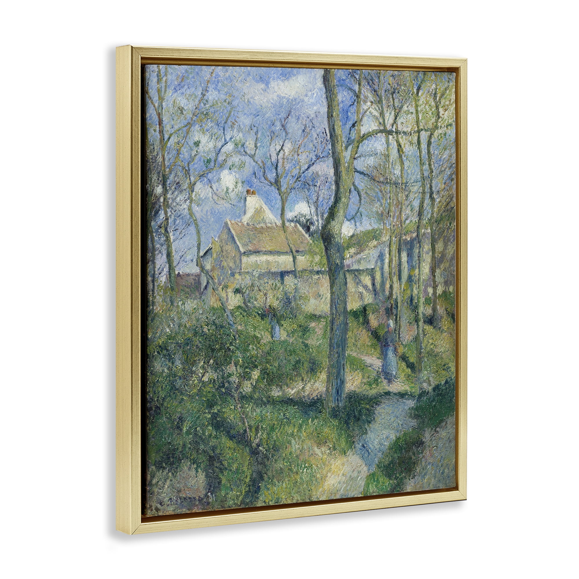 Stupell Industries Classical Village Cezanne Painting Landscape & Nature Painting Gold Floater Framed Canvas Art Print Wall Art, 17 x 21