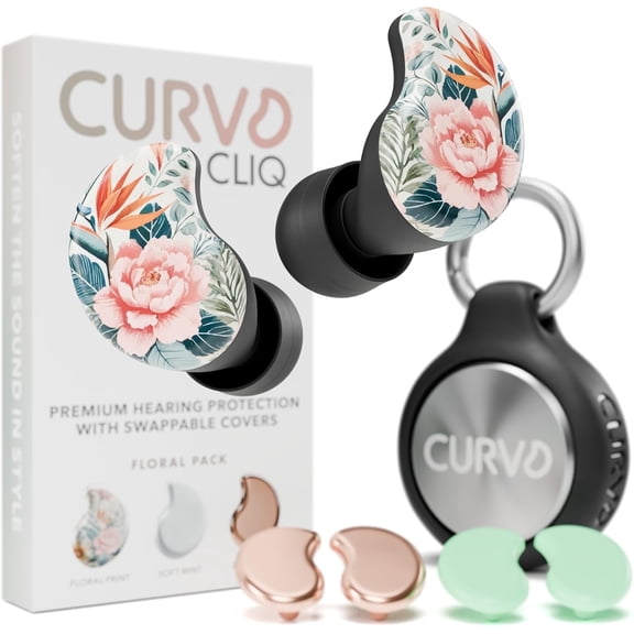 CURVD Cliq Earplugs with Swappable Covers, Stylish Noise Reduction for Concerts, Noise Sensitivity & More (Floral)