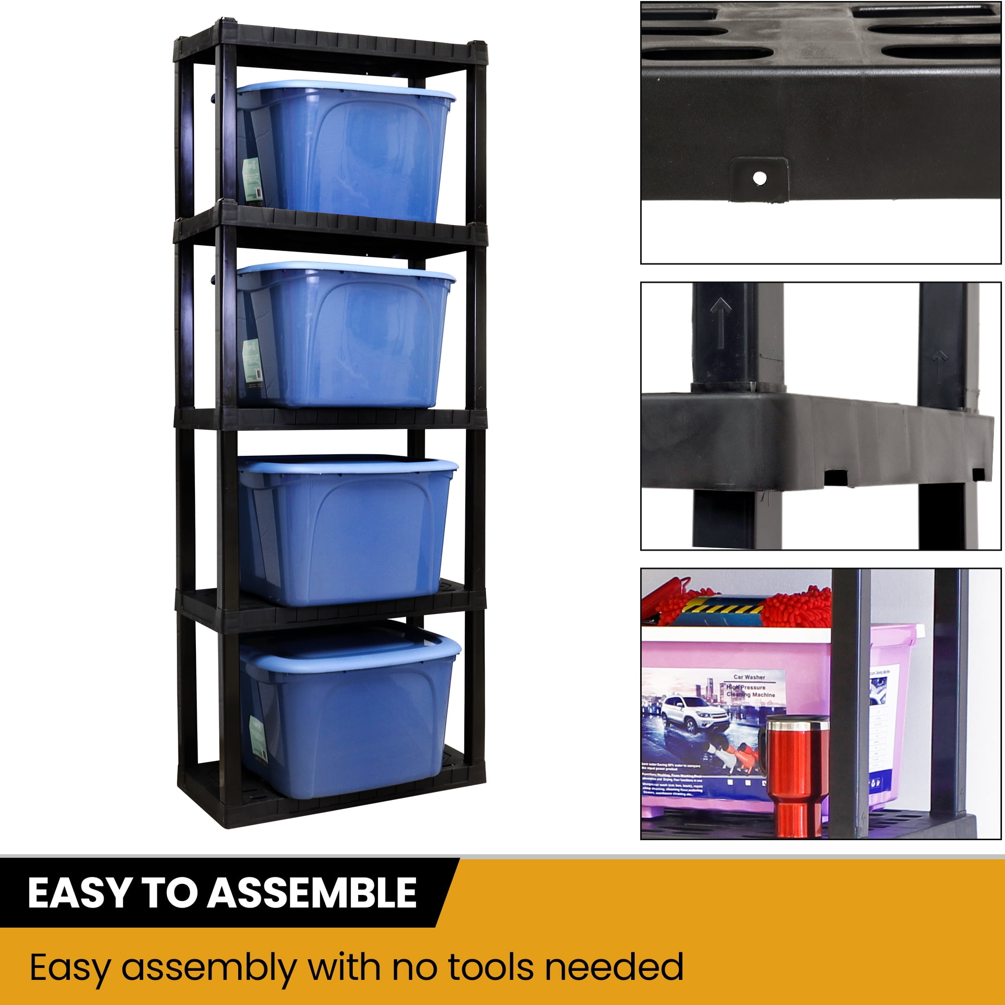 Hyper Tough Plastic Storage Shelves Garage Shelving Unit 5-Tier 75"H x 14"D x 30"W Black 450 lbs Total Capacity