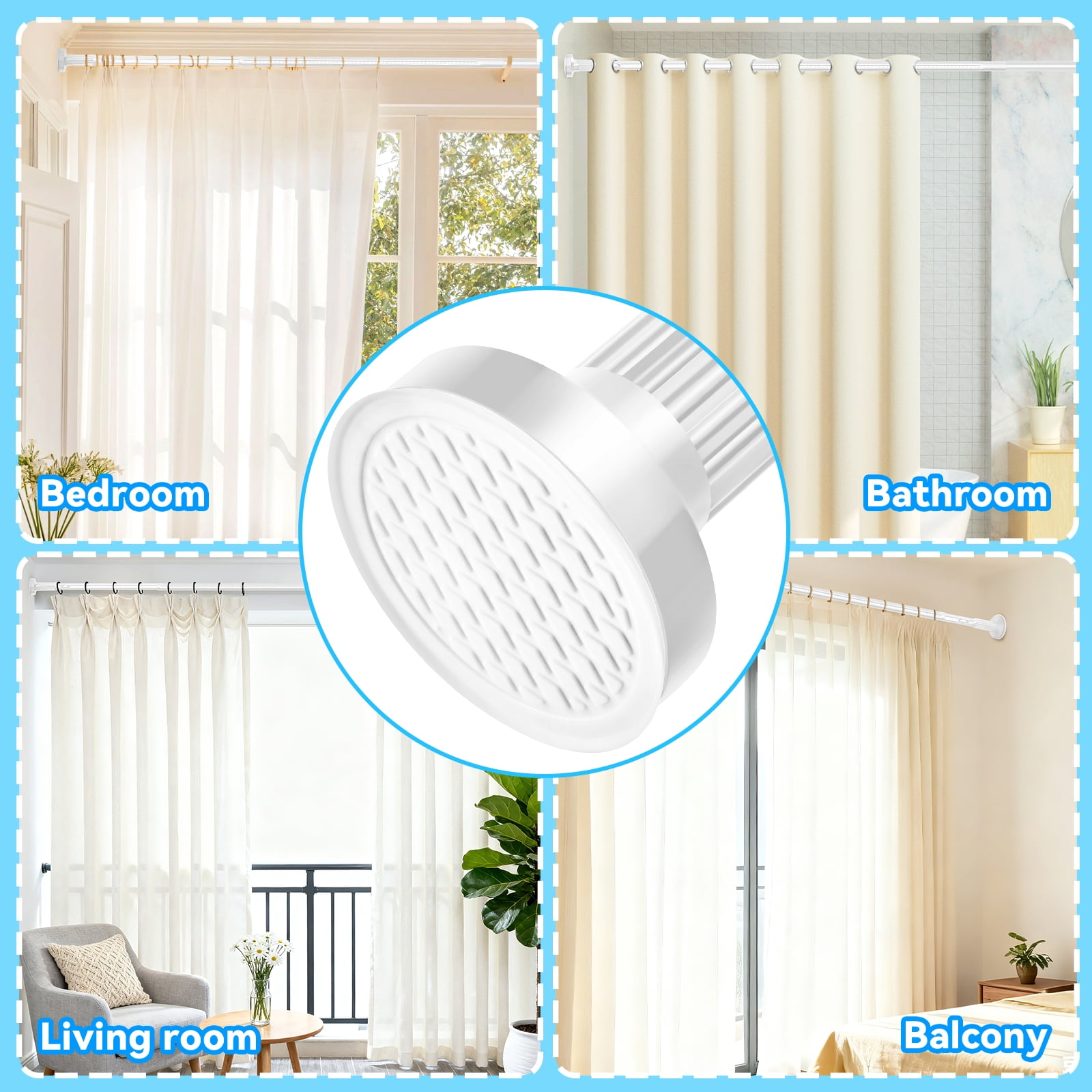 Ktinnead One-Push Tension Curtain Rod,94-122 in Extra Long Curtain Rods No Drill Adjustable Spring Shower Curtain Rod,Rustproof Steel for Window Patio Outdoor Bathroom,White