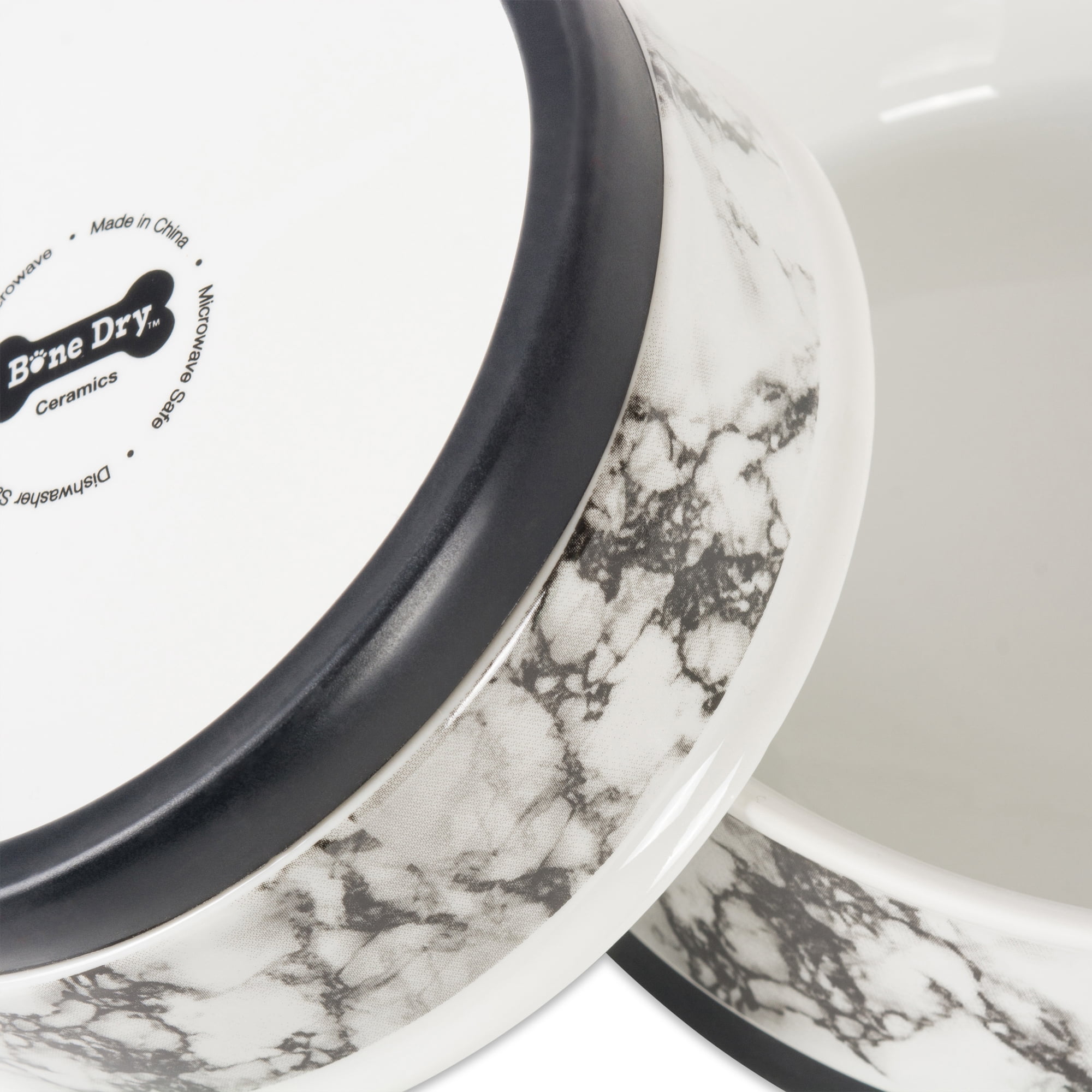Set of 2 Vibrant Unique Small White Marble Pet Bowl, 4.25"