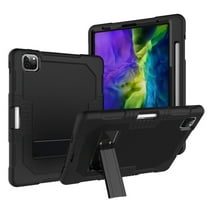 iPad Pro 11 inch 2nd Generation 2020 Case with Pencil Holder, Kids Case For iPad Pro 11 2020, Heavy Duty Rugged Drop-Proof Shockproof Case Kickstand Protective Cover, Black