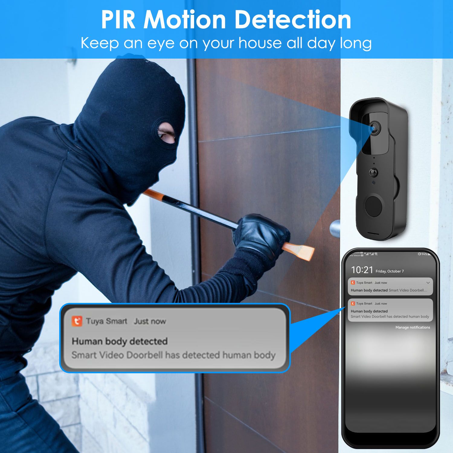 Compatible with Alexa Google Assistant Wireless Smart Wi-Fi Video Doorbell Security Phone Doorbell Intercom Camera Two Way Audio Night Vision