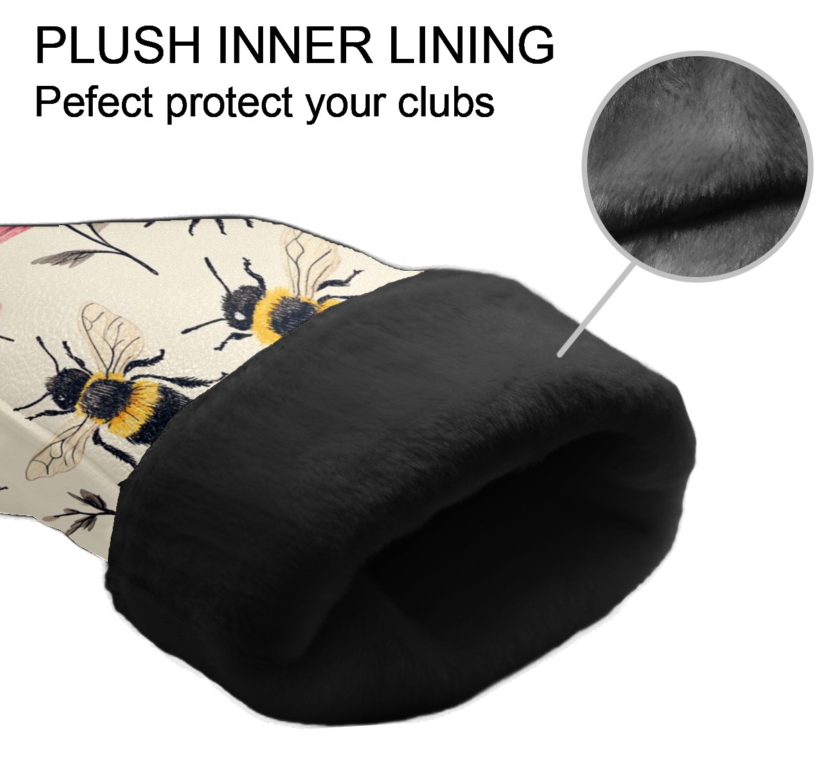 Golf Club Covers PU Leather Waterproof Head Covers for Fairway Woods Hybrids Bee Pattern Unisex Fits Most Brands