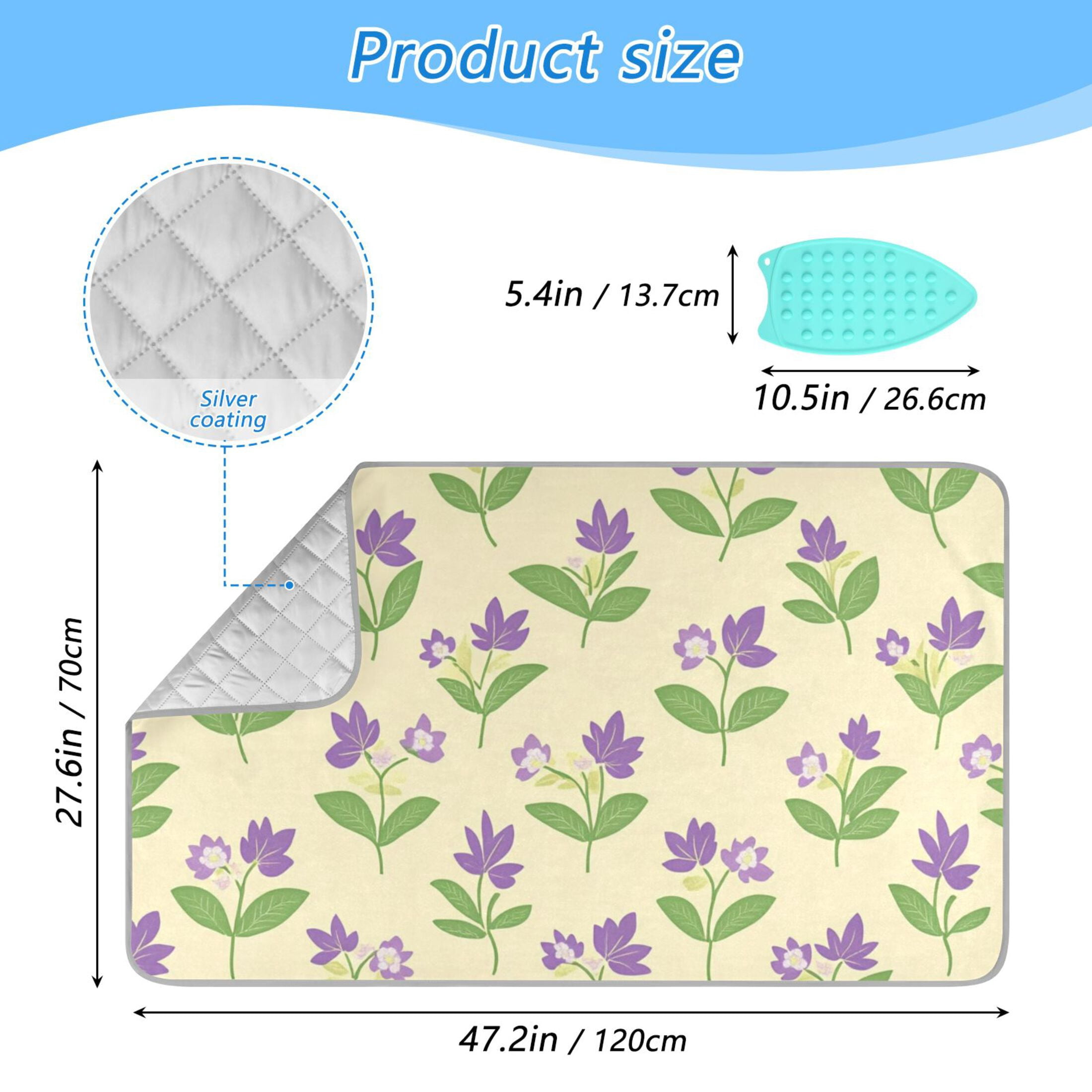 Purple Flowers and Green Leaves Ironing Mat Blanket for Table Top Travel Portable Ironing Board Pad 47.2x27.6 Inch