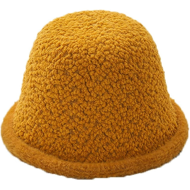 CoCopeaunts Vintage Bucket Hat for Women Solid Color Lambs Wool Thick  Roll-up Brim Fisherman Hat to Keep Warm in Autumn Winter 