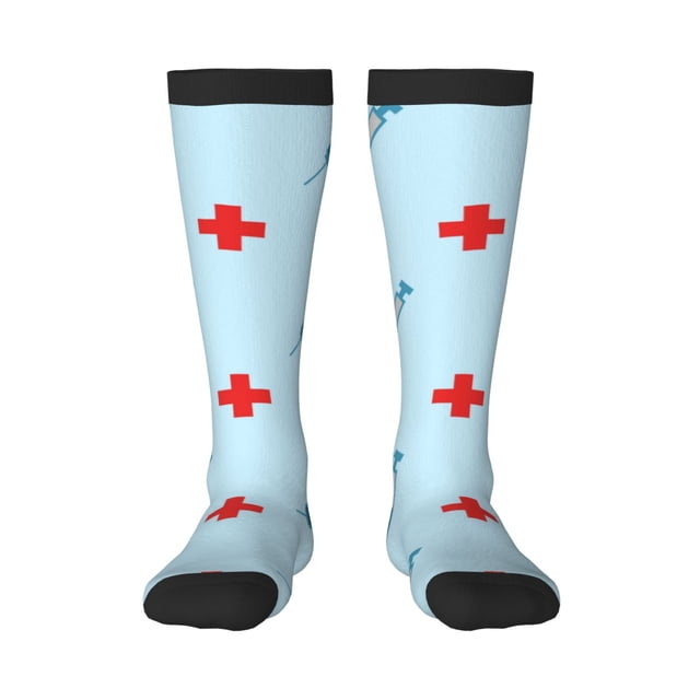 Balery Syringe And Red Cross Calcetines novedosos Calcetines deportivos Calcetines hasta la rodilla Calcetines de algodón Calcetines originales y geniales