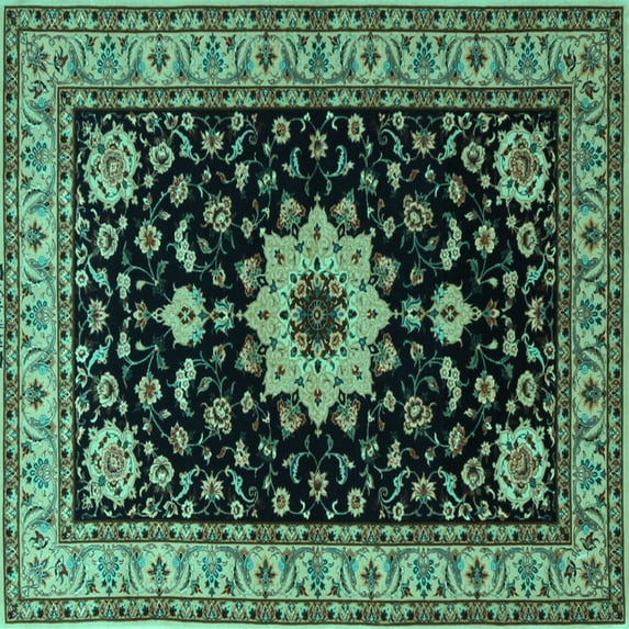 Ahgly Company Indoor Square Persian Turquoise Blue Traditional Area Rugs, 4' Square