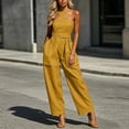 thumbnail image 5 of Women's Halter Jumpsuit, Solid Color Sleeveless With Zipper Pocket, Elastic Waist One-Piece Pants For Summer Vacation Yellow XL, 5 of 6