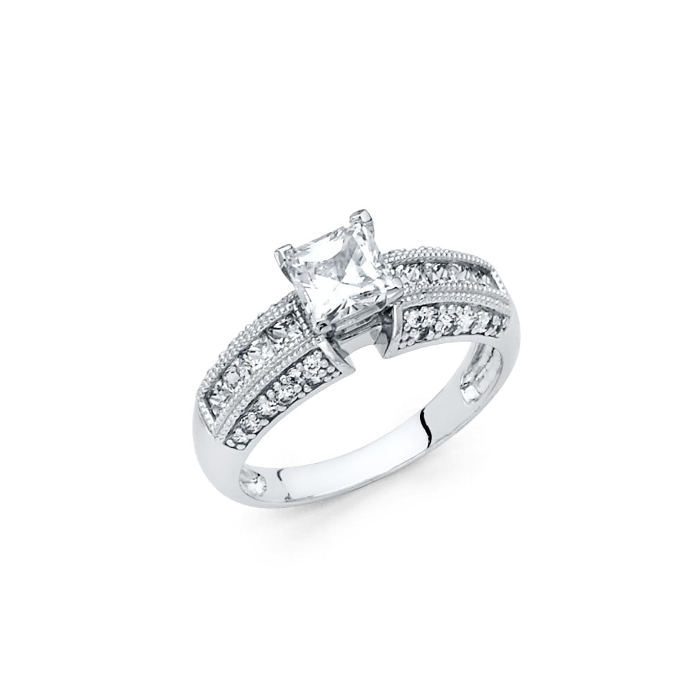 Sterling Silver Cubic Zirconia Princess Cut Channel Set Ring Set