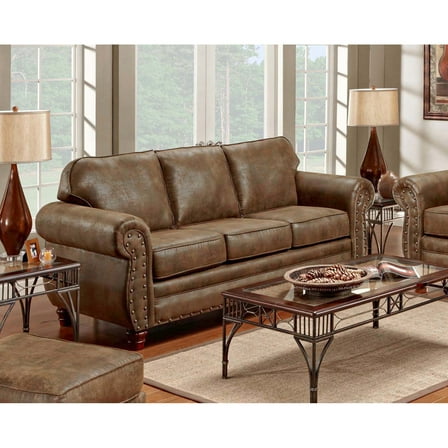 Sleeper Sofa with Queen Mattress - Leather-Look Microfiber, Solid Wood Frame, Comfortable Seating