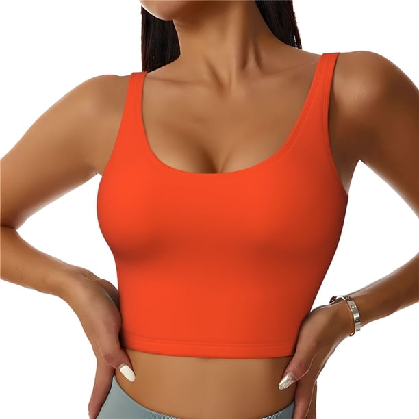 Balery Orange Sujetadores deportivos con espalda cruzada para mujer, acolchados, sin costuras, de alto impacto, ideales para yoga, gimnasio, entrenamiento y fitness.-Medium