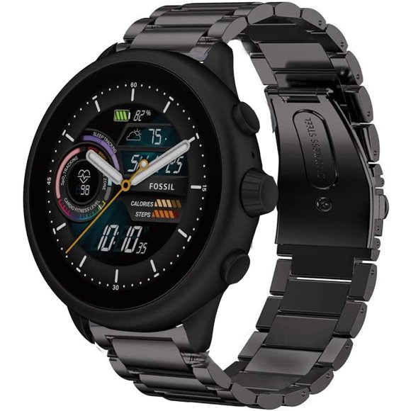 TRAHOO-Compatible for Fossil Gen 6 Wellness Band, Quick Release Stainless Steel Metal Replacement Straps Compatible with Fossil Gen 6 44mm Wellness Smart Watch