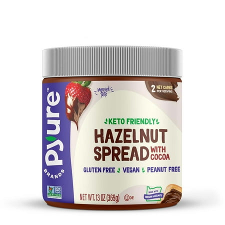 Pyure Keto Hazelnut Chocolate Spread | Sugar-Free, Low Carb, Vegan Nutella Alternative | 2g Net Carbs, Gluten-Free, Peanut-Free, Plant-Based, Non-GMO, Keto Snack, Vegan Sweets | 13 oz Jar
