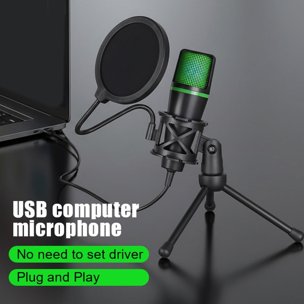 USB Computer Microphones for Students and Professional Plugs and Play Design RGBs Lighting Gains Control Shock Mount