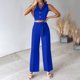 thumbnail image 2 of Trajes de Pantalones Sexy para Mujeres Chaleco de Cuello en V Y Pantalones de Piernas Anchas, Traje de Verano Casual de Color Sólido para el Trabajo Y la Fiesta, 2 of 7